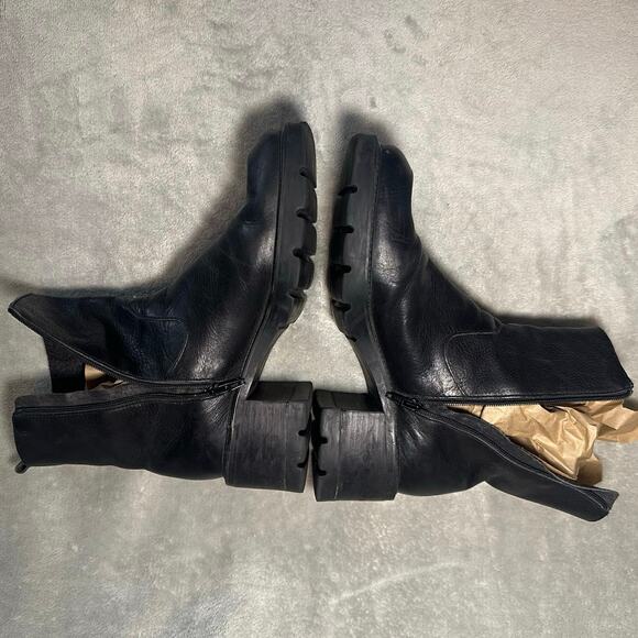 New Terrain Zip Ankle Boots Women Sz 7.5M Black Leather Chunky Heel Grunge Goth - Picture 14 of 16